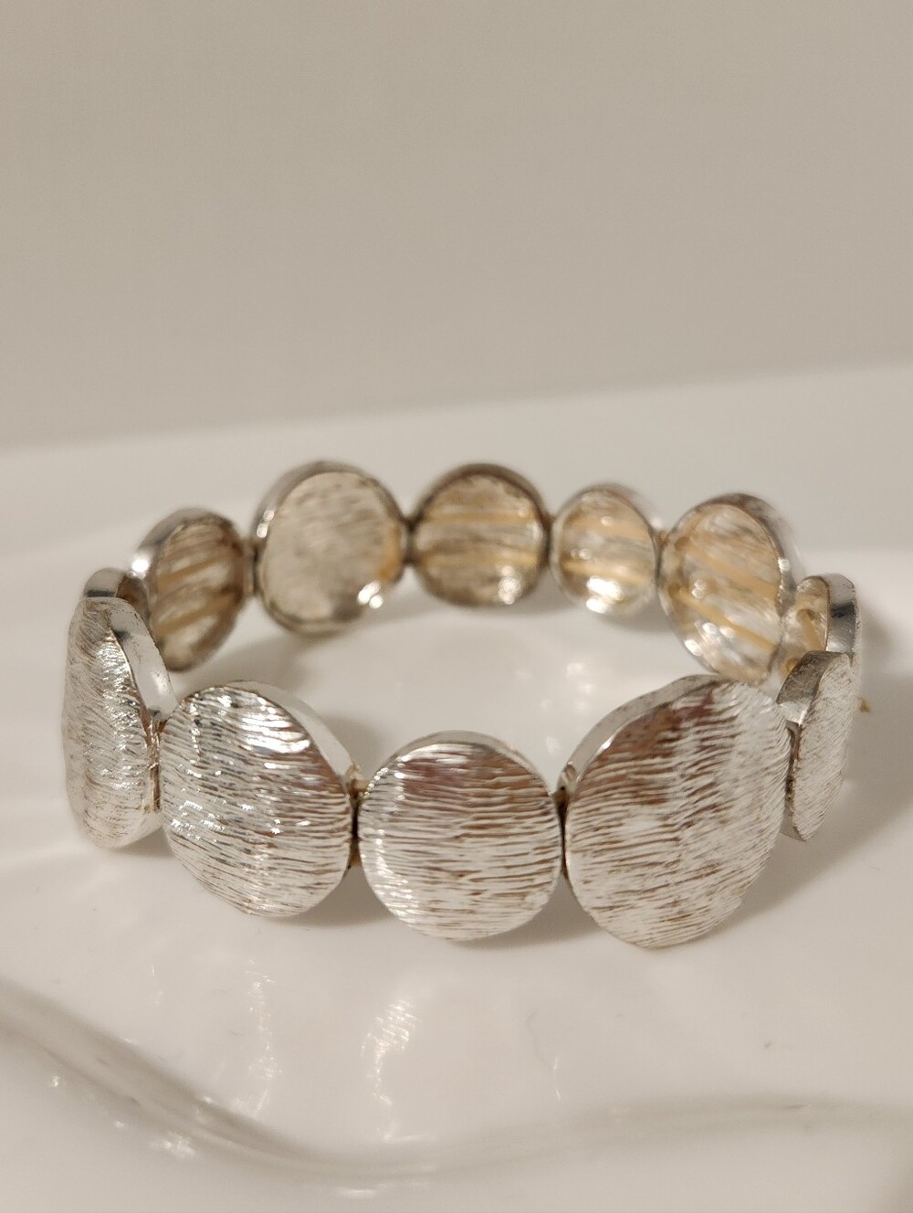 Silver Textured Disc Stretch Bracelet - Women Jewelry